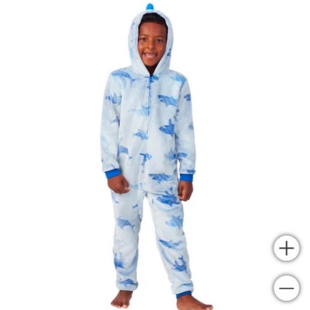 Saint Eve Youth Hooded Fleece Sleeper Blue shark onesie